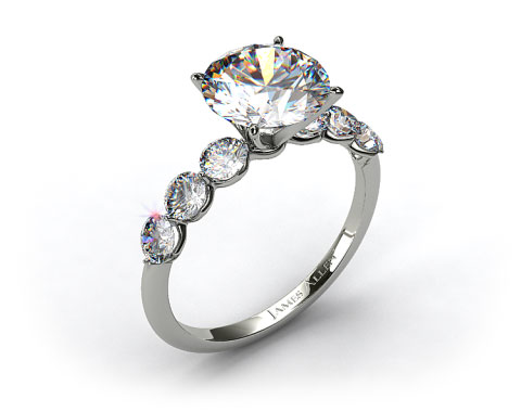 14k White Gold Scalloped Share Prong Tapering Diamond Engagement Ring